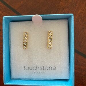 Touchstone Pave Bar Crystal Gold Earrings